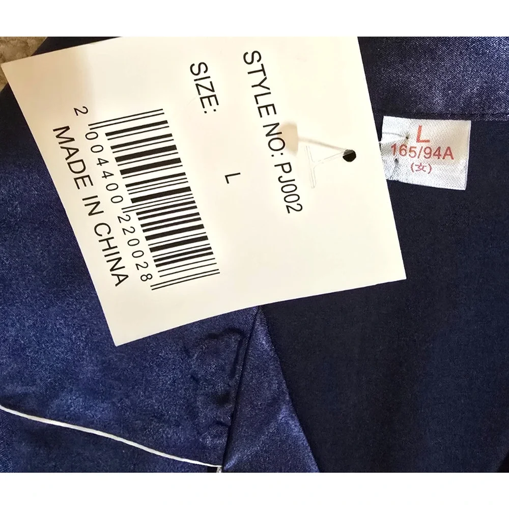 Sindrella Womens Large Navy Blue Satin Pajama Set Shorts Rose Embroidery NWT NEW